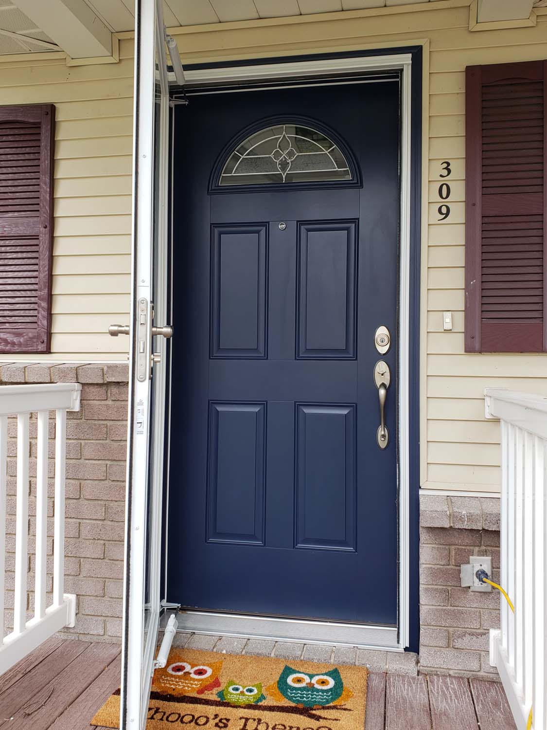 blue door to house installation